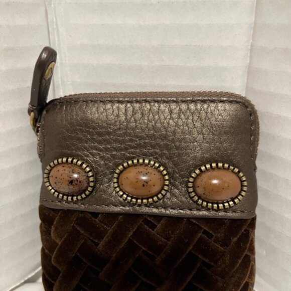 Cole Haan coin purse leather velvet basketweave. - Picture 1 of 4